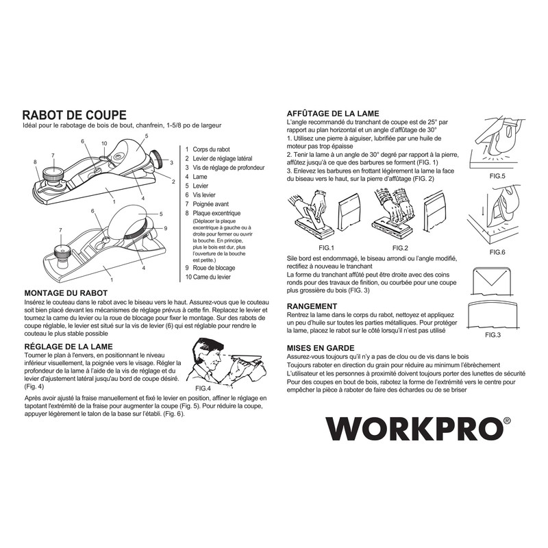 WORKPRO W052002 Block Plane, 1-5/8 In. Wide Blade, Cast Iron