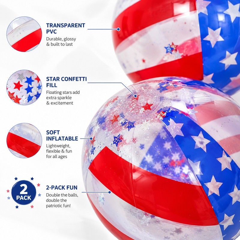2-Pack Patriotic Beach Balls for Pool Parties – 20-Inch Confetti
