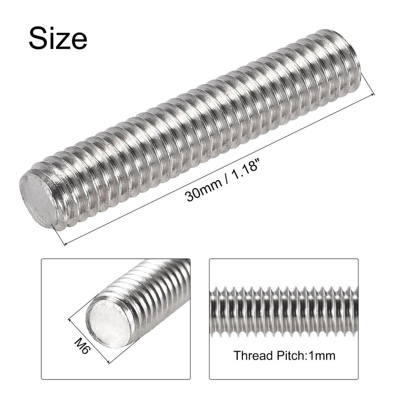 sourcing map 5Pcs M6 x 30mm Fully Threaded Rod 304