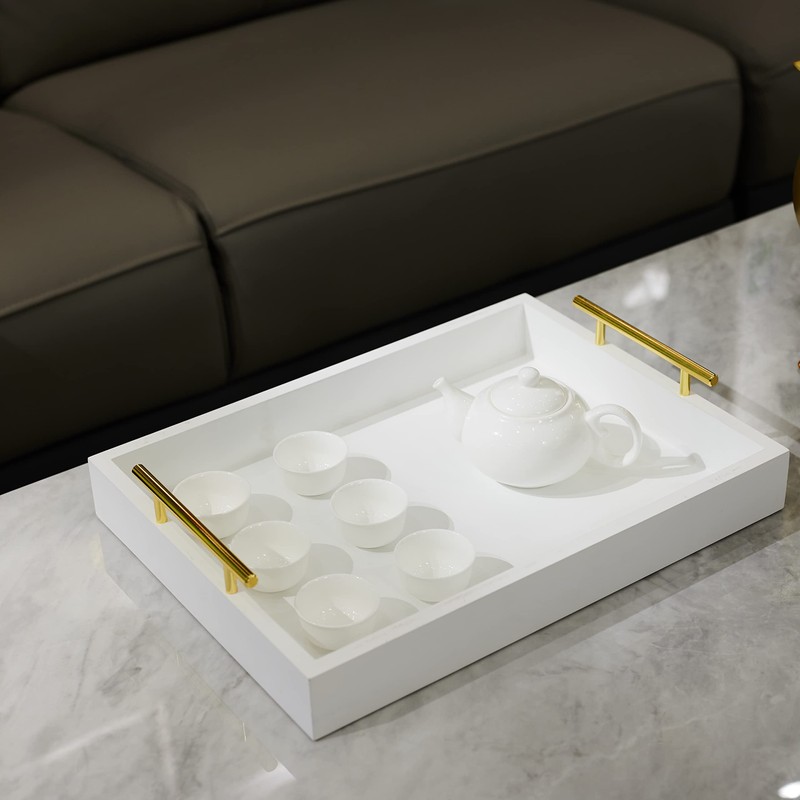 16"x12" Serving Trays with Handles, White Decorative Serving Tray, Ottoman