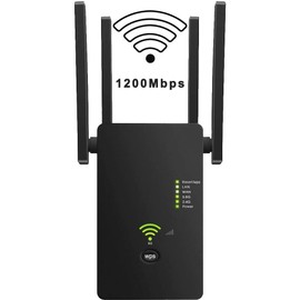 WiFi Booster Range Extender, 1200Mbps Dual Band 5GHz & 2.4GHz, WPS One Click Easy Setup, Wireless Internet Signal Repeater, 2 Ethernet Port