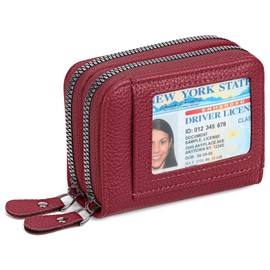 RNIEGA Credit Card Holder Wallet RFID Blocking Leather Small Wallet for Women Double Zipper Wallet with ID Window