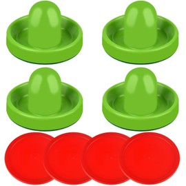 ONE250 Air Hockey Pushers and Red Air Hockey Pucks, Goal Handles Paddles Replacement Accessories for Game Tables (4 Striker, 4 Puck Pack) (Green)