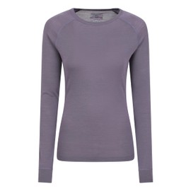 Mountain Warehouse Merino Womens Thermal Baselayer Top - Lightweight, Antibacterial & Breathable Ladies T Shirt - for Travel, Hiking, Camping, Skiing, Snowboard Dusky Purple Women's Size 8
