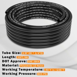 CheeMuii 30 FT 3/8 DOT Air Line 3/8" PA12 Nylon Pneumatic Tubing 3/8 Inch SAE J844 DOT Air Hose 9.1 Meter Pneumatic Air Tubing Pipe Hose Line for Air Brake System Or Fluid Transfer