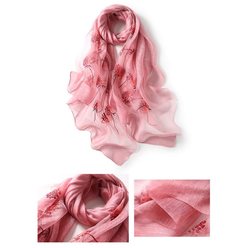 ANMIDA Women's Silk Anti-UV Scarf, Large, Embroidered, Spring and Summer,
