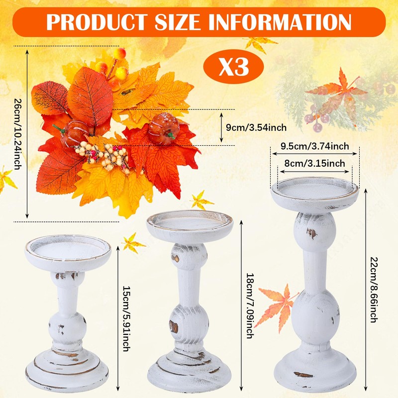 Mumufy 6 Pcs Thanksgiving Rustic Wooden Candle Holders for Pillar
