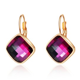 VONSSY Crystal Earrings in Rose Gold for Women | Gemstone Hoop Earrings | French Hook Earrings | Silver Earrings Jewellery Gift for Wife Girlfriend, Cubic Zirconia