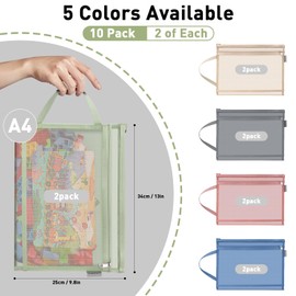 10 PCS Toy Storage Bags with Zipper, Colored Mesh Double-Layer Toy Bags Storage for Kids, A4 Zipper Pouch with Handle, Suitable for Storing Building Blocks, Puzzles, Books, Stationery