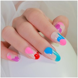 GALSPRO Short Press on Nails - Set of 24 Fake Nails with Designs in 12 Different Sizes for Perfect Fit, Cute False Nails Kit for Women with 0.07oz Nail Glue (COLOR BURST OVAL SHAPE, Short)