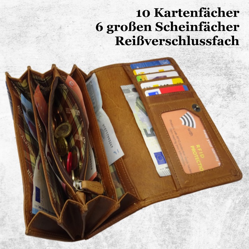 Hill Burry Leather Purse, Women's Long Wallet with RFID Protection,