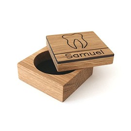 STREIFHOLZ Zahndose f√ºr Milchz√§hne mit Namen personalisiert; Milchzahndose mit Gravur, Eiche