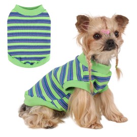 Striped Dog Shirts, 100% Cotton Vest for Small Dogs, Sleeveless Tank Top Pet Clothes for Chihuahua Yorkie, Breathable Clothes for Puppy Kitty Cat (Green, M)