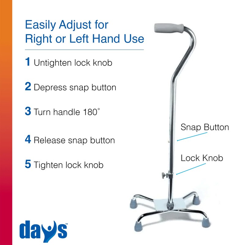 Days Quad Cane with Wide Base – Adjustable Walking Cane