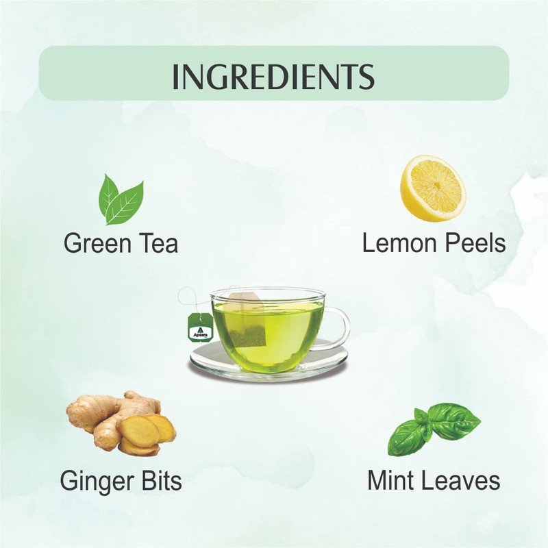 APSARA Lemon Mint Ginger Green Tea Bags 100 pcs Herbal