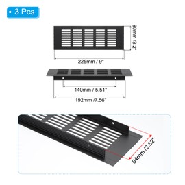 PATIKIL 9 x 3.2 Inch Door Air Vent Cover, 3pcs Aluminum Grille Ventilation Cover Louvered with Mounting Screws for Cabinet Wardrobe Door, Black
