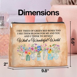 UPNEGE Floral Makeup Bag Gifts for Women What a Wonderful World Floral Butterfly Cosmetic Bag Zipper Makeup Pouch