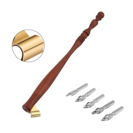 Hillento Oblique Calligraphy Nib Pen Point Holder, English Calligraphy Pen Nib Holder, English Antique Copperplate Script Handed Dip Pen + 5 Flat Nibs, Redwood