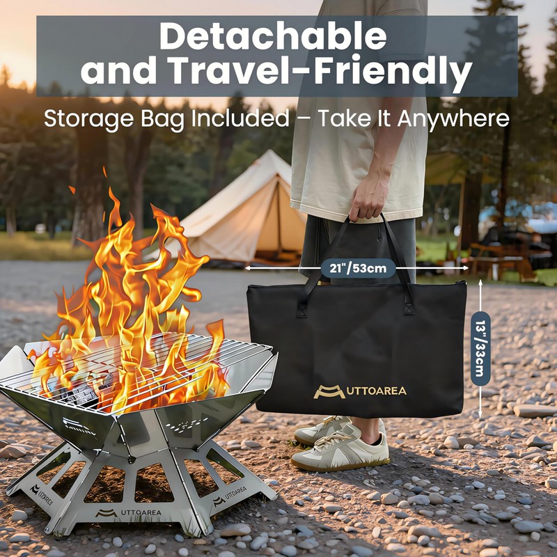 21" Portable Outdoor Fire Pit with Charcoal Grill Net &