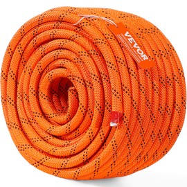 VEVOR Double Braided Polyester Rope, 1/2 in x 120 ft, 48 Strands, 8000 LBS Breaking Strength Outdoor Rope, Arborist Rigging Rope for Rock Hiking Camping Swing Rappelling Rescue, Orange/Black