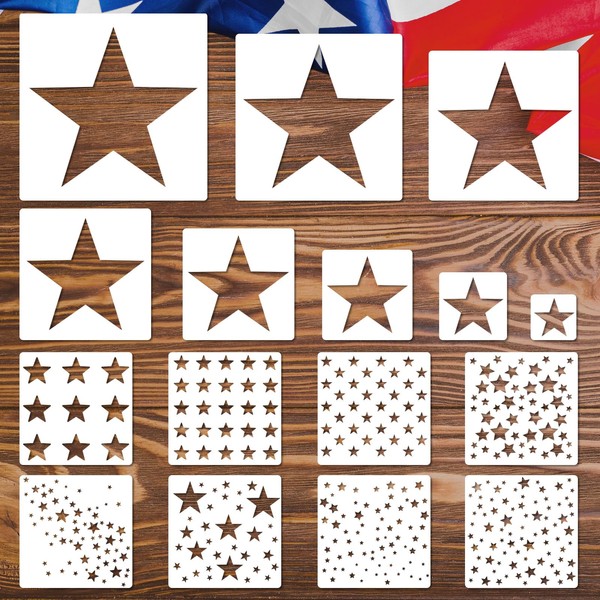 JarThenaAMCS 16Pcs Star Shape Stencils Patriotic Star Templates Stencils Reusable