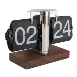 Greensen Retro Flip-Down Clock with Black Walnut Base Mechanical Car Flip Desk Clock 24H Digital Flip Table Clocks Creative Flip Desk Clock