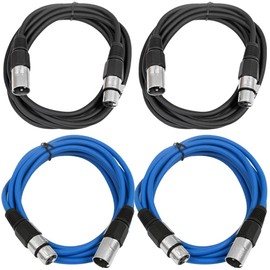 Seismic Audio - SAXLX-6-4 Pack of 6' XLR Male to XLR Female Patch Cables - Balanced - 6 Foot Patch Cord - Black and Blue