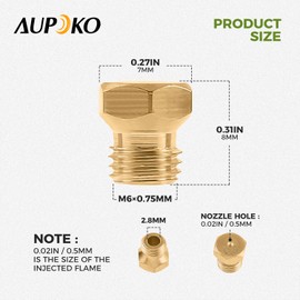 Aupoko M6 x 0.75 mm/0.5 mm Brass Jet Nozzle, Pack of 20 LP Gas Conversion Kit for Propane LPG Natural Gas Pipe, Water Heater, DIY Burner Parts