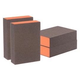 sourcing map 4pcs Sanding Sponge Blocks #180 (500-600 Grits) Wet/Dry Hand Sanding Sponges, 100x70x25mm Foam Sanding Block Pad for Polishing Kitchen Metal Wood Drywall Furniture, Brown&Orange