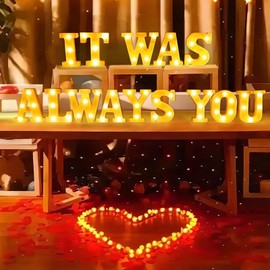 IFNCPF It was Always You Light Up Letters Proposing Decorations Set Includes 14 LED Light Letters and 1000 Rose Petals Valentine's Day Ornaments