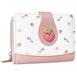 Gleease Cute Wallet Girls Strawberry Print Small Wallets For Women Teen Girl Zipper Coin Pocket Purse (Pink)