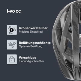 uvex i-vo cc Lightweight All-Round Helmet for Men and Women - Individual Size Adjustment - Expandable with LED Light - Black-Smoke Matt - 56-60 cm