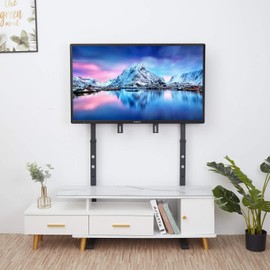 unho Universal Against The Wall TV Stand Floor: Free Standing Mount Stand with Height Adjustable Bracket for TV Bench Compatible with 32-85 inch Flat Panel LED LCD Plasma Screens (Black)