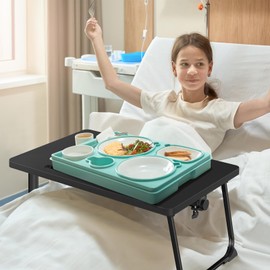 Eocnrhe Adjustable Overbed Bedside Table, Hospital Bed Table with Wheels, Portable Rolling Desk, Mobile Small Standing Desk, Rolling Laptop Stand, Computer Cart