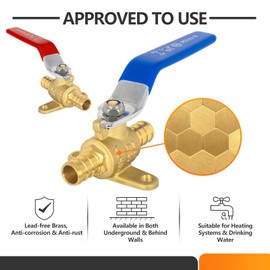 HeSun 2-PCs 1/2 Inch PEX Ball Valves with Drop Ear, 1/4 Turn Full Port Shut-off Valve, Brass Crimp Pex Valve for Hot and Cold Water, ASTM F1807,Blue & Red