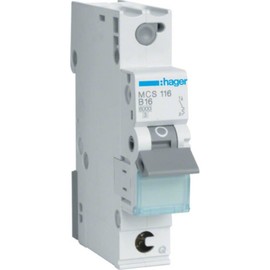 Hager MCS116 C-type 1P 1module(s) circuit breaker MCS116, 16 A, 50/60, 16 A, 17.5 mm, 70 mm, 83.4 mm