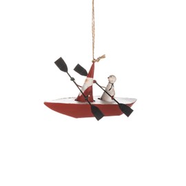 Shoeless Joe Snowman and Santa in Kayak Christmas Tree Decoration