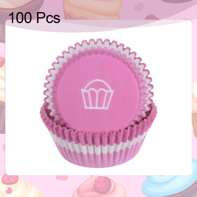 sourcing map 100 Count Cupcake Liners Pink White Cupcake Cups