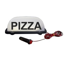 FUNGNLY 12V LED Pizza Sign Light for Car Magnetic Waterproof Taxi Cab Roof Top Illuminated Base with 3meter Power Cable (White)