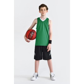Youth Boys Reversible Mesh Performance Athletic Basketball Jerseys Blank Team Uniforms for Sports Scrimmage, Green/White, Small