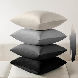 Softalker Throw Pillow Covers Set of 4, Velvet Soft Solid Colors Pillow Covers 20x20 Inch, Decorative Cushion Pillow Case for Couch Sofa Bedroom Living Room(Gray/Black)