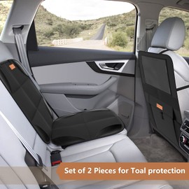 [Smart eLf] 1680D Child Seat Mat Protective Mat Kick Guard Cover 2-Piece Set Car Seat Protector with Storage Pocket