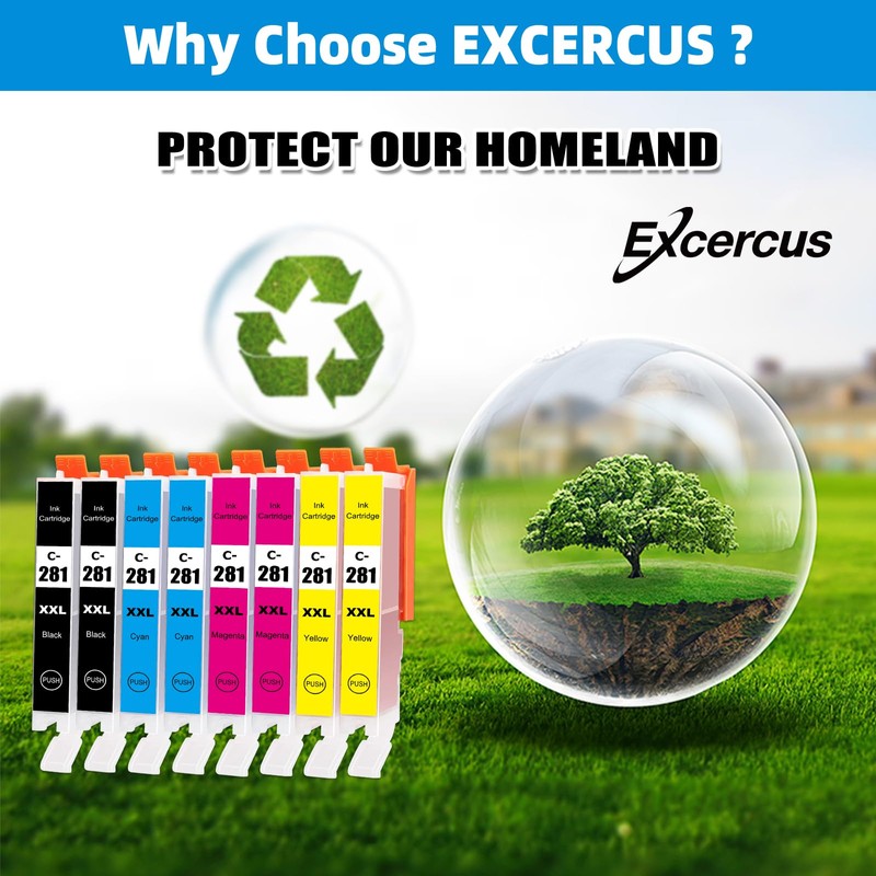 EXCERCUS 8 Pack CLI-281Ink Cartridge Replacement for Canon CLI-281XXL Use