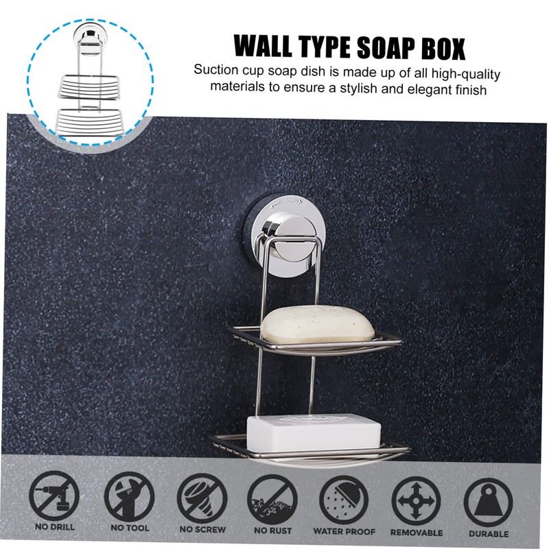 Gatuida Powerful Suction Cup Soap Holder Double Layer Stainless Steel