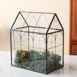 Giadun Large Glass Terrarium House Planter – Succulent Plant Terrarium House Shape Glass Greenhouse Terrarium with Lid, Indoor Tabletop Orchid Succulent Cacti Terrarium