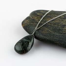 CRYSTALIS Natural Kambaba Jasper Gemstone Pendant Necklace, High Grade Polished Pear Crystal, Chakra Healing Cabochon, Gift Giving Women Jewelry, Dainty 925 Sterling Silver Chain 18 inch