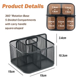 ZHYOPING 360Grad Drehbarer Schreibtisch Organizer, Metall Masche Stifthalter, 5Fächer, Tragbare Aufbewahrungsbox für Schreibwaren, Kosmetik, Kunsthandwerk, Büro, Schule, Home Office, Kinderzimmer