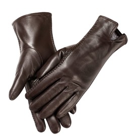 MaxW Winter Womens Leather Gloves Brown Touchscreen Sheepskin Gloves Soft Warm Driving Cycling Mitten Faux Rabbit Fur Lining L