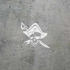 Decal Stickers of Skull Pirate Crossbones Head (White) (Set of 2) Luxury Weatherproof Vinyl Decal Stickers for Laptop Desktop Smartphone Car Dirt Bike Wall Room Mason Jar - BICVER1587012WHW19Y24