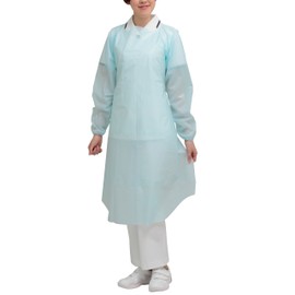 Midori Anzen Verde Poly Guard Apron, Long Sleeve, Elastic Cuffs, Blue, L, 10 Pieces